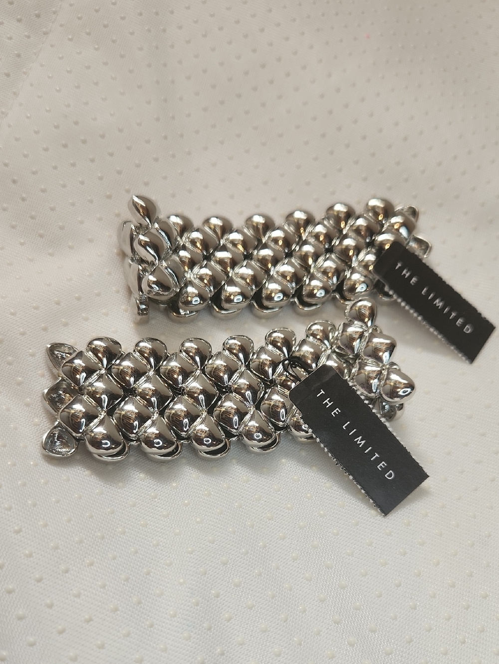 The Limited Polished Silver Stretch Beaded Bracelet. Pair.